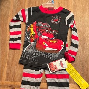 Disney Cars Striped Pajama Set - Red, Black, Gray